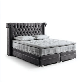 Set letto matrimoniale imbottito grigio scuro 180 x 200 cm in velluto di poliestere con testiera rettangolare capitonné