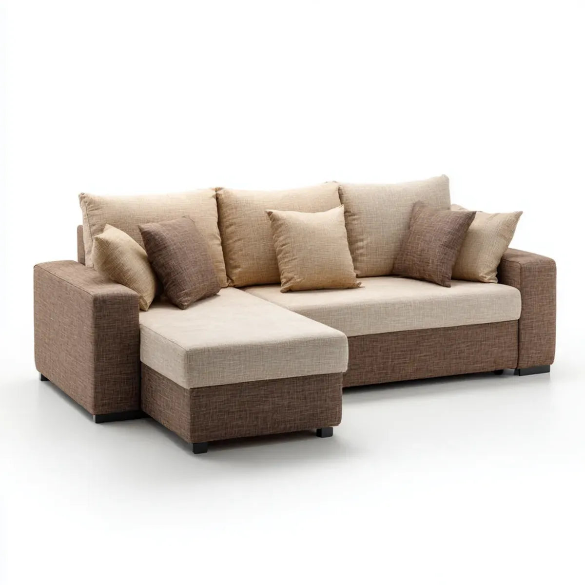 Divano angolare con penisola sinistra beige e marrone 250 x 160 x 85 cm in poliestere forma a L