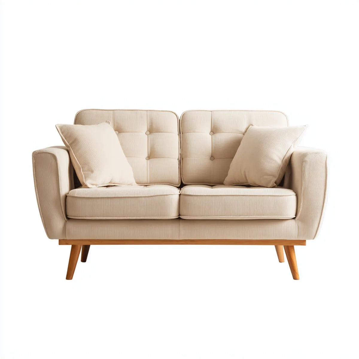 Divano 2 posti crema 140 x 78 x 85 cm in velluto a coste di poliestere con gambe in legno massello forma rettangolare
