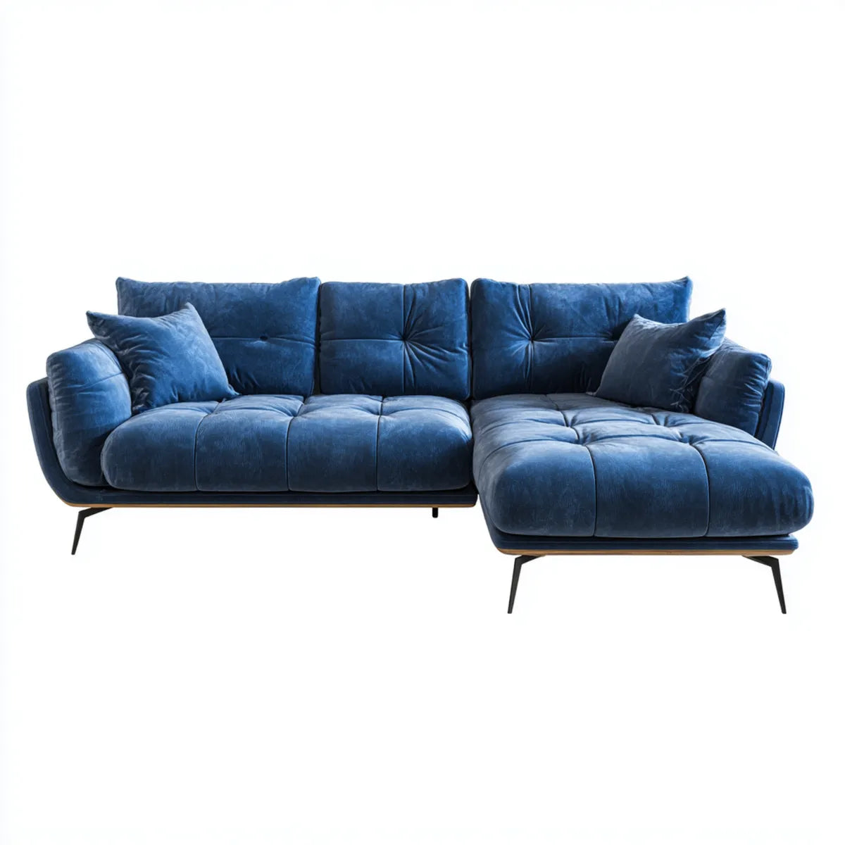 Divano angolare con penisola destra blu in velluto di poliestere 280 x 170 x 85 cm