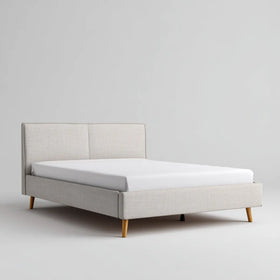 Letto matrimoniale imbottito beige 160 x 200 cm con testiera rettangolare in poliestere