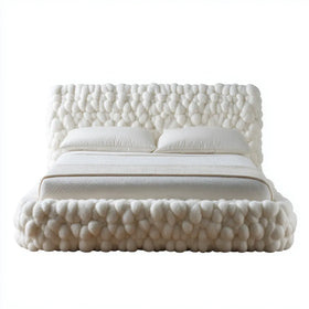 Letto matrimoniale imbottito bianco con testiera e giroletto bouclé 180 x 200 cm