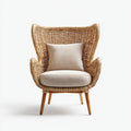 Poltrona da soggiorno beige in rattan naturale con cuscini 76 x 85 x 120 cm schienale alto avvolgente