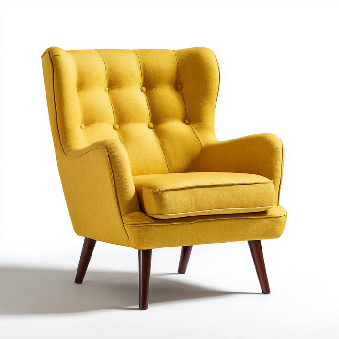 Poltrona bergère giallo senape con schienale alto capitonné in poliestere 80 x 85 x 105 cm