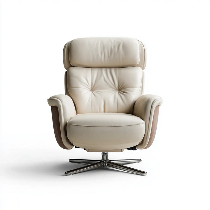 Poltrona relax girevole avorio e marrone in PU sagomata 88 x 92 x 108 cm