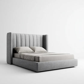 Letto matrimoniale imbottito grigio 160 x 200 cm rivestimento in poliestere con testiera scanalata rettangolare
